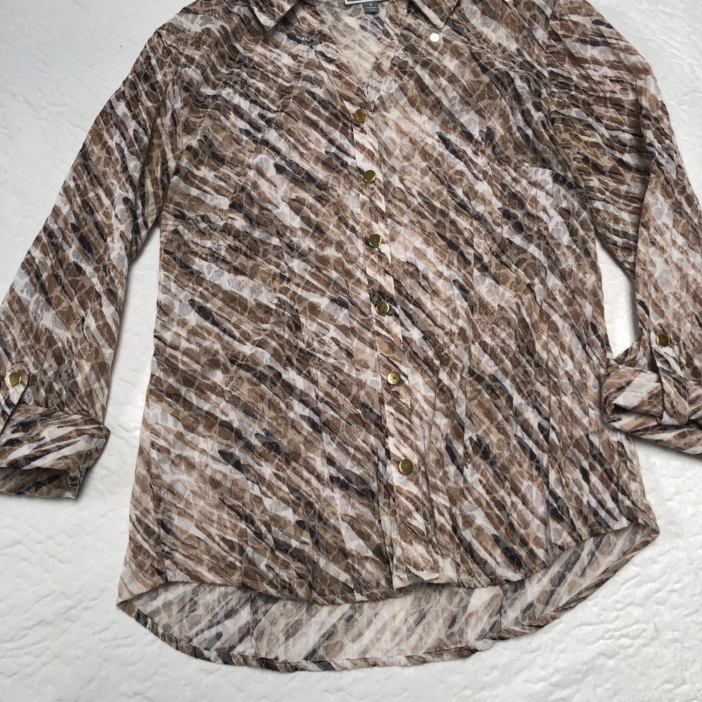 JM Collection brown, tan, white blouse, sz 4